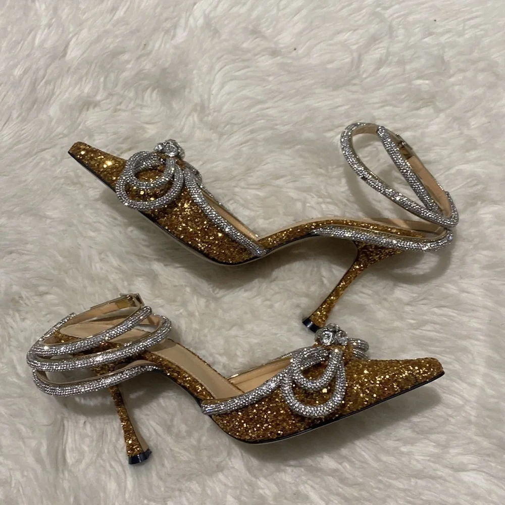 New Mach & Mach Double Bow Crystal embellished‎ glitter pump size 38.5EU - Picture 6 of 15